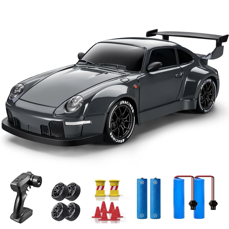ACAMMZAR RC Drift Car 124 Remote Control Car for Kids 20KMH 4WD High Speed RC Cars with LED Lights Two Batteries Extra Drifting Tires Vehicle for Adults Boys Girls - Image 2