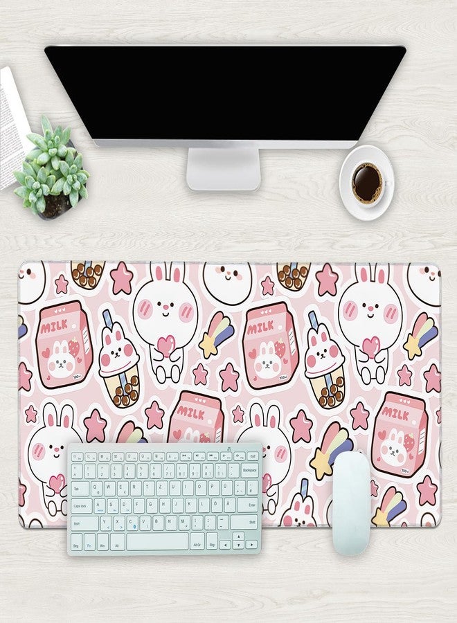 KOAIWPAE Desk Mat, Pink Kawaii Rabbit Extended Gaming Mouse Pad Large, 35.4"x15.7" Big Mouse Pad with Non-Slip Base and Stitched Edge, Long Computer Keyboard Mouse Mat for Home Office Work - Image 2