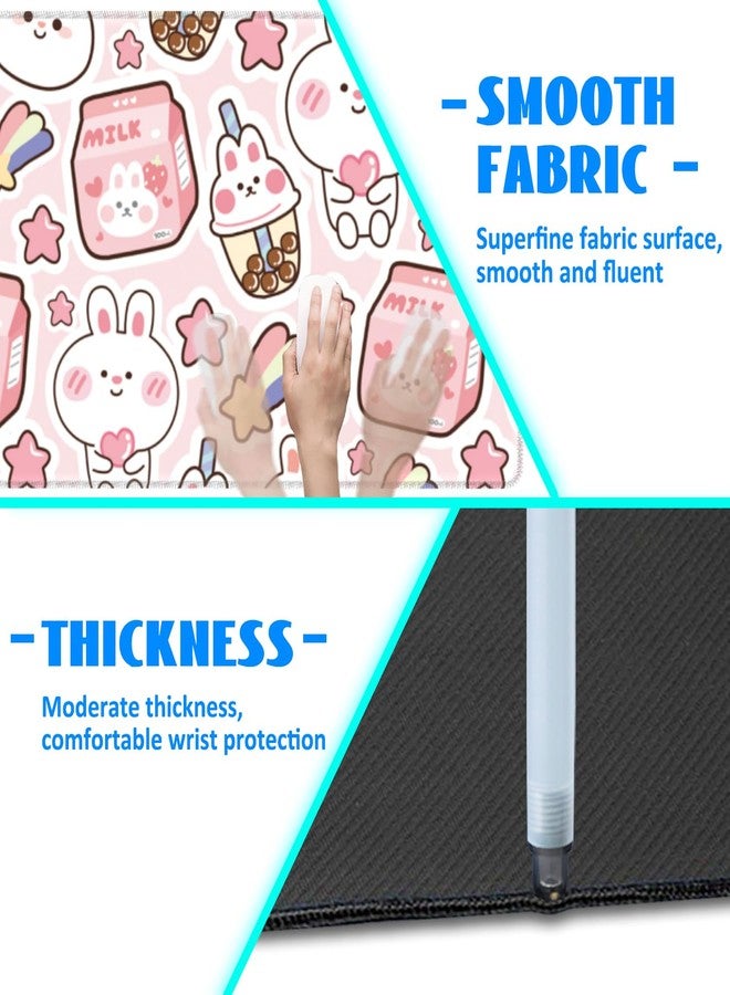 KOAIWPAE Desk Mat, Pink Kawaii Rabbit Extended Gaming Mouse Pad Large, 35.4"x15.7" Big Mouse Pad with Non-Slip Base and Stitched Edge, Long Computer Keyboard Mouse Mat for Home Office Work - Image 4