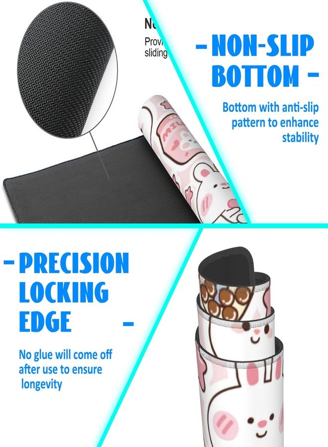 KOAIWPAE Desk Mat, Pink Kawaii Rabbit Extended Gaming Mouse Pad Large, 35.4"x15.7" Big Mouse Pad with Non-Slip Base and Stitched Edge, Long Computer Keyboard Mouse Mat for Home Office Work - Image 5