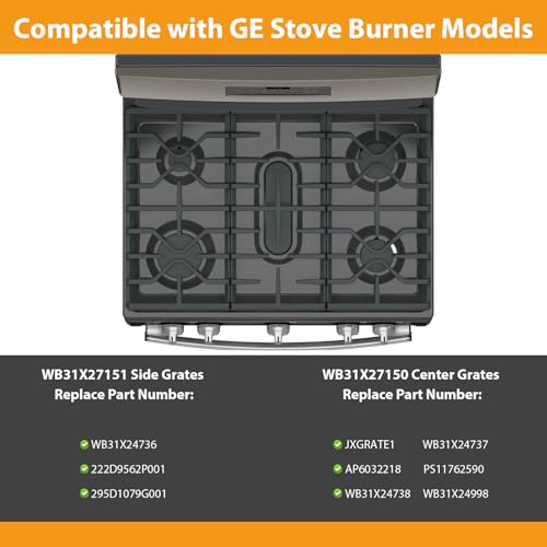 FlameDuty Upgraded WB31X27151 Side Grates WB31X27150 Center Grates Replacement for GE General Electric Stove Parts, WB31X24736 WB31X24737 Cast Iron Grate Cooktop Burner for JGBS66REKSS JGB735SPSS Stove Grate - Image 3