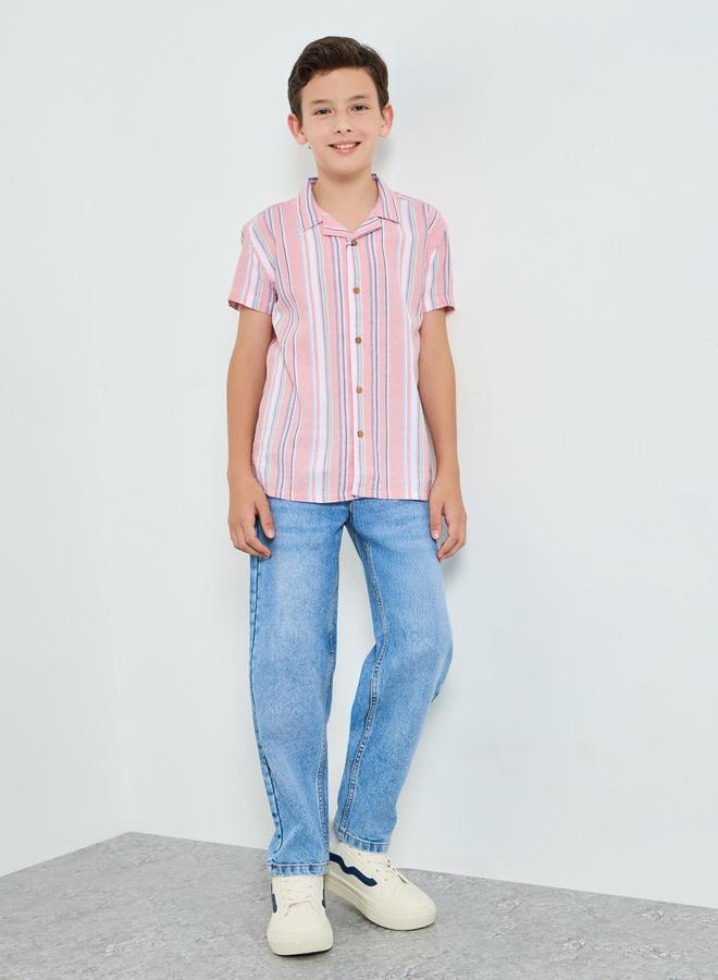 Styli Boys Peach Striped Resort Shirt - Image 4