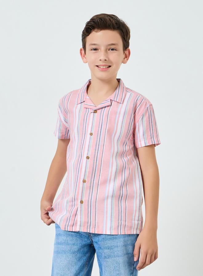 Styli Boys Peach Striped Resort Shirt - Image 1