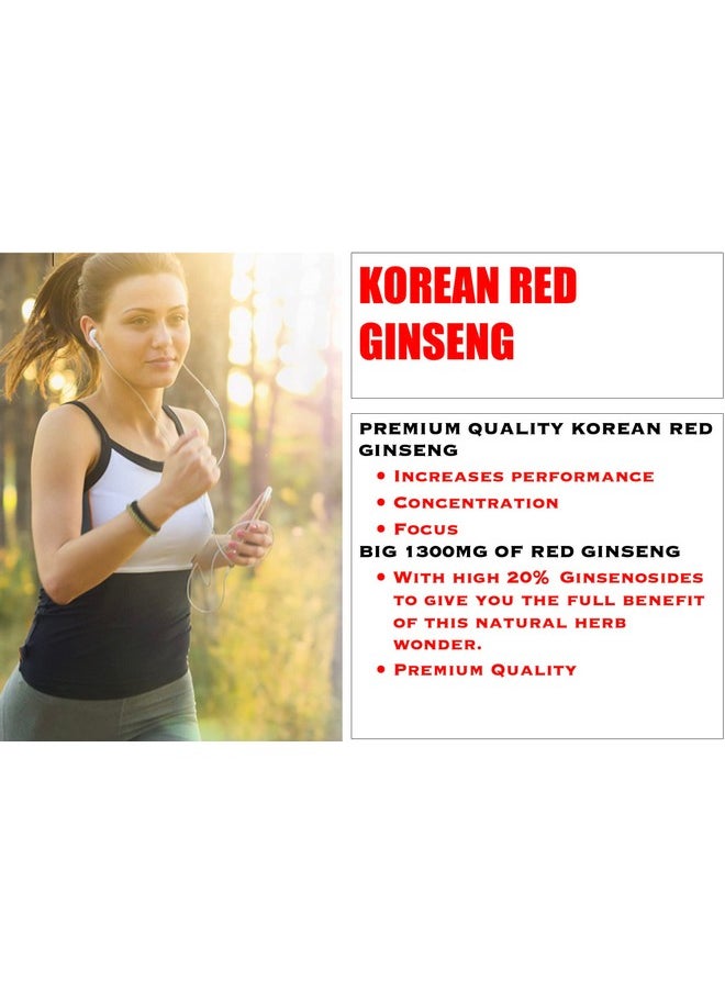 Parker Naturals - Korean Red Panax Ginseng Extract 1300 Mg Energy Performance 120 Caps. Supports Stamina Vigor Overall Wellness Immunity With Ginger Root Black Pepper Made In Usa - Image 1