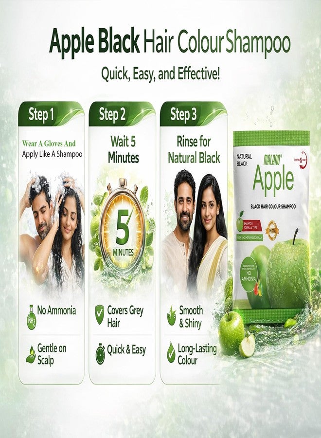 MALANO Apple 5-Min Natural Hair Color Shampoo Black | Ammonia Free Long Lasting Hair Color_No Hair Loss, Grey Coverage Hair Dye Shampoo for Women & Men (20MLx5) - Image 5