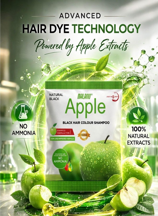 MALANO Apple 5-Min Natural Hair Color Shampoo Black | Ammonia Free Long Lasting Hair Color_No Hair Loss, Grey Coverage Hair Dye Shampoo for Women & Men (20MLx5) - Image 2