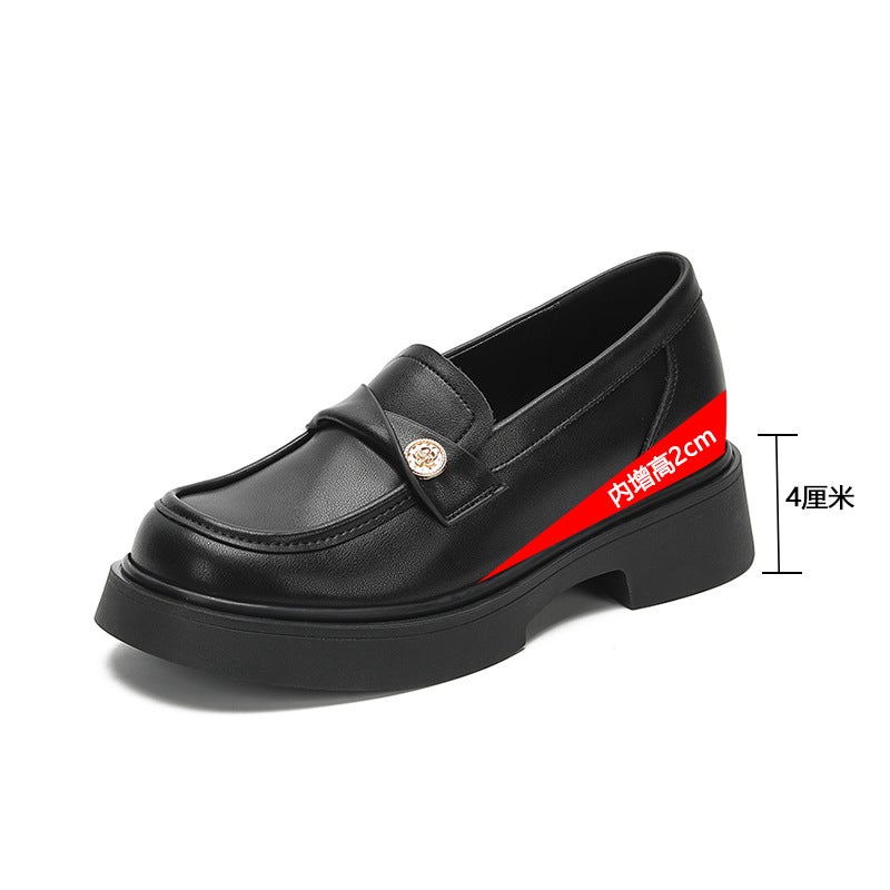 Really Soft Leather ~ Loafers Women'S 2025 Spring New Small Gold Coin Heightened Single Shoes British One-Pedal Small Leather Shoes - Image 1