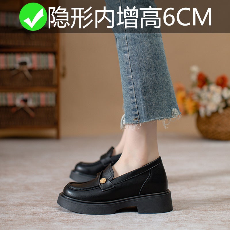Really Soft Leather ~ Loafers Women'S 2025 Spring New Small Gold Coin Heightened Single Shoes British One-Pedal Small Leather Shoes - Image 3