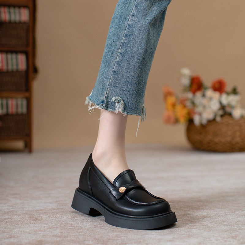 Really Soft Leather ~ Loafers Women'S 2025 Spring New Small Gold Coin Heightened Single Shoes British One-Pedal Small Leather Shoes - Image 4