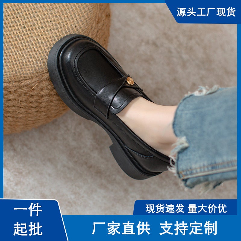 Really Soft Leather ~ Loafers Women'S 2025 Spring New Small Gold Coin Heightened Single Shoes British One-Pedal Small Leather Shoes - Image 2