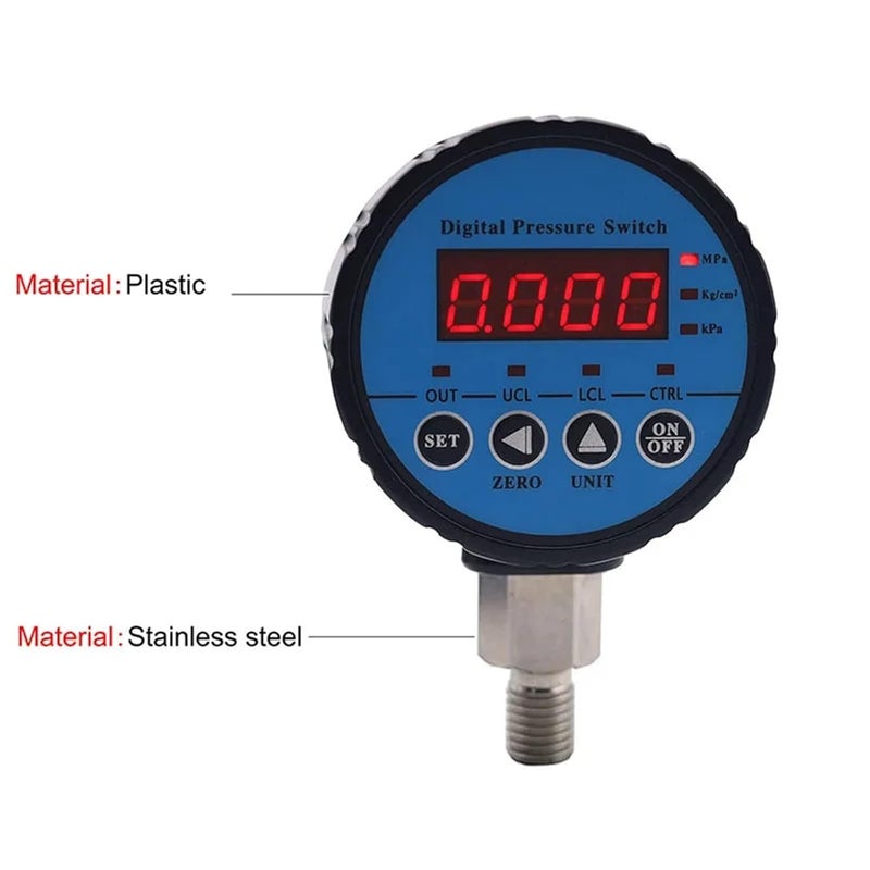 1pcs G1/4 Thread Pressure Gauge with 1 Relay Out 0-0.4Mpa/1.6Mpa 40Mpa Low or high Pressure Alarm Relay Pressure Switch(12VDC,0-1.6Mpa) - Image 4