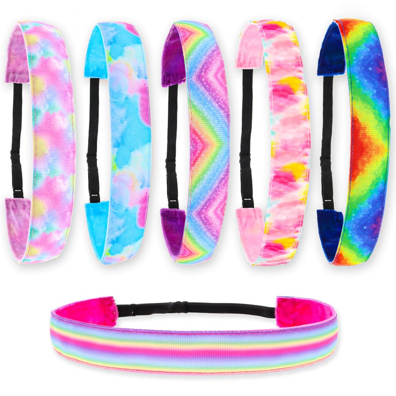 FROG SAC FROG SAC 6 Tie Dye Headbands for Girls, No Slip Adjustable Rainbow Hair Bands for Kids, Stretch Elastic Head Band for Toddlers, Cute Hair Accessories for Children 