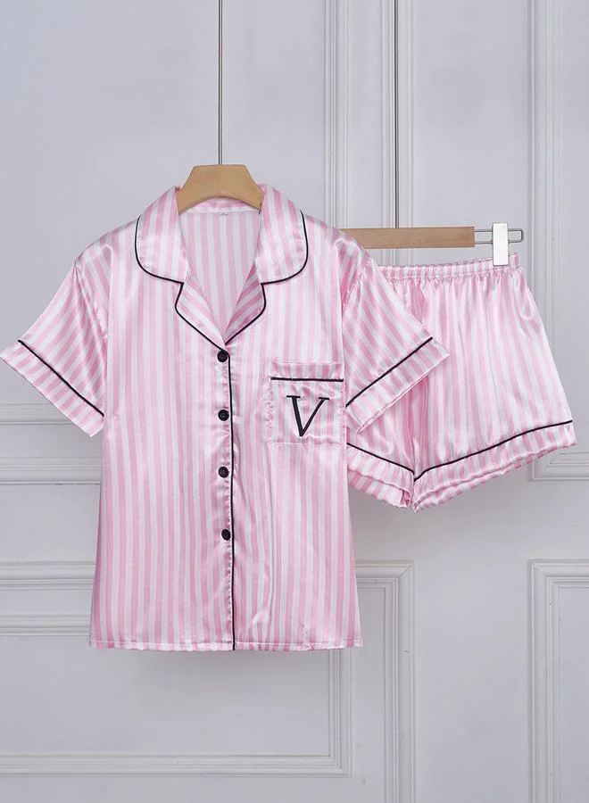 Take Two Pink and White Striped Shirt and Shorts Pajama Set