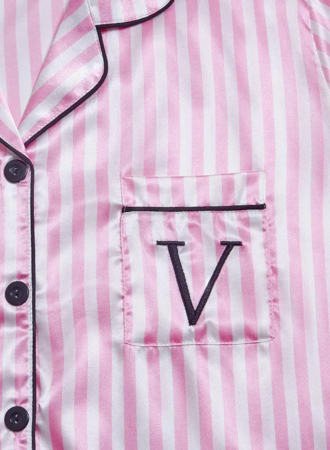 Take Two Pink and White Striped Shirt and Shorts Pajama Set