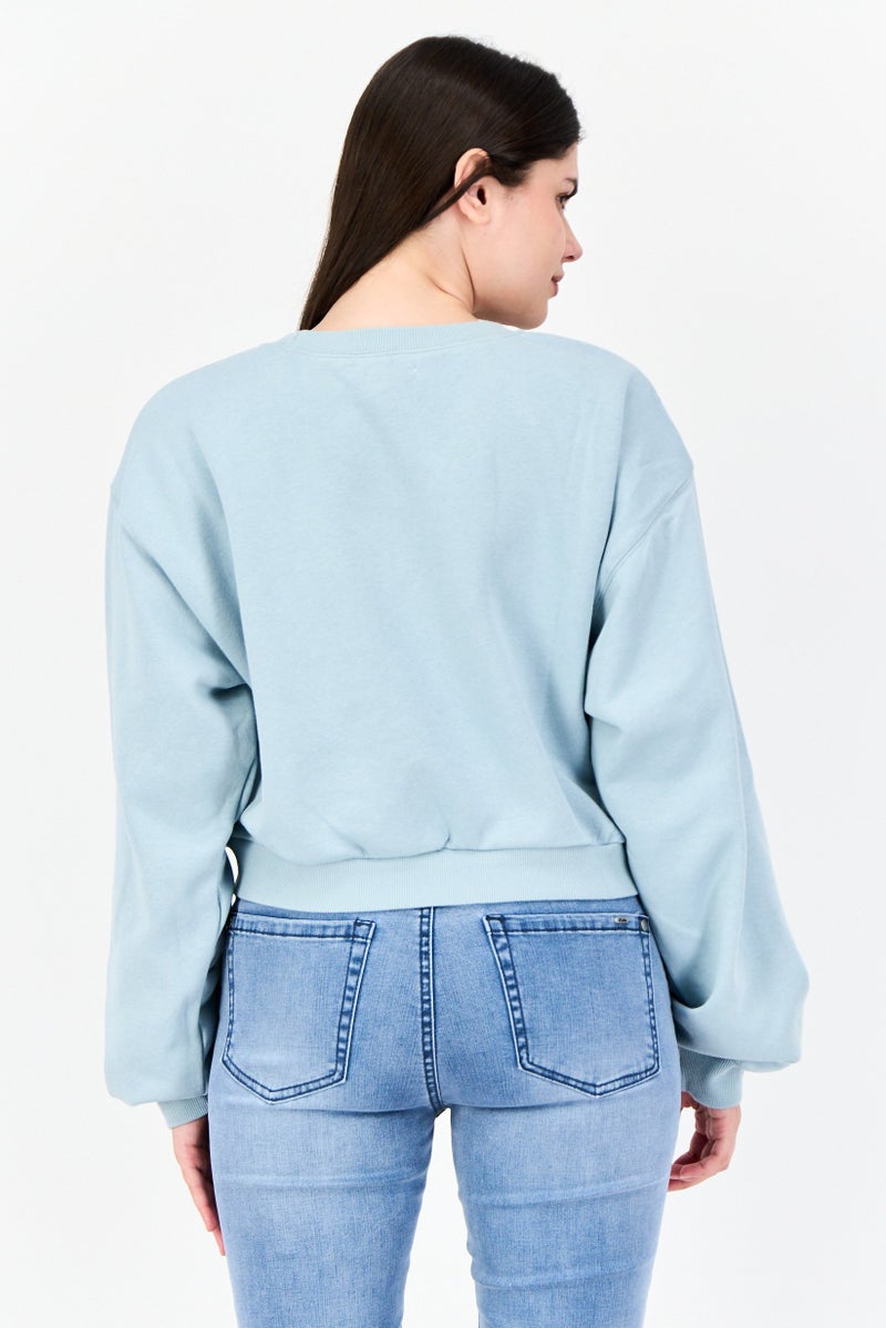 NIA Women Crew Neck Embroidered Long Sleeve Sweatshirt, Light Blue - Image 3