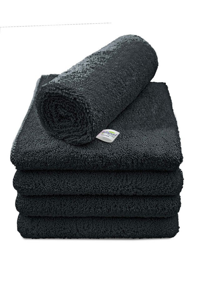 SOFTSPUN Microfiber High Loop Cleaning Cloth 5 pcs 40x60cm 380 GSM Black Thick Lint & StreakFree Super Absorbent Multipurpose Wash Towels for Kitchen Car Window Stainless Steel & Silverware. - Image 1