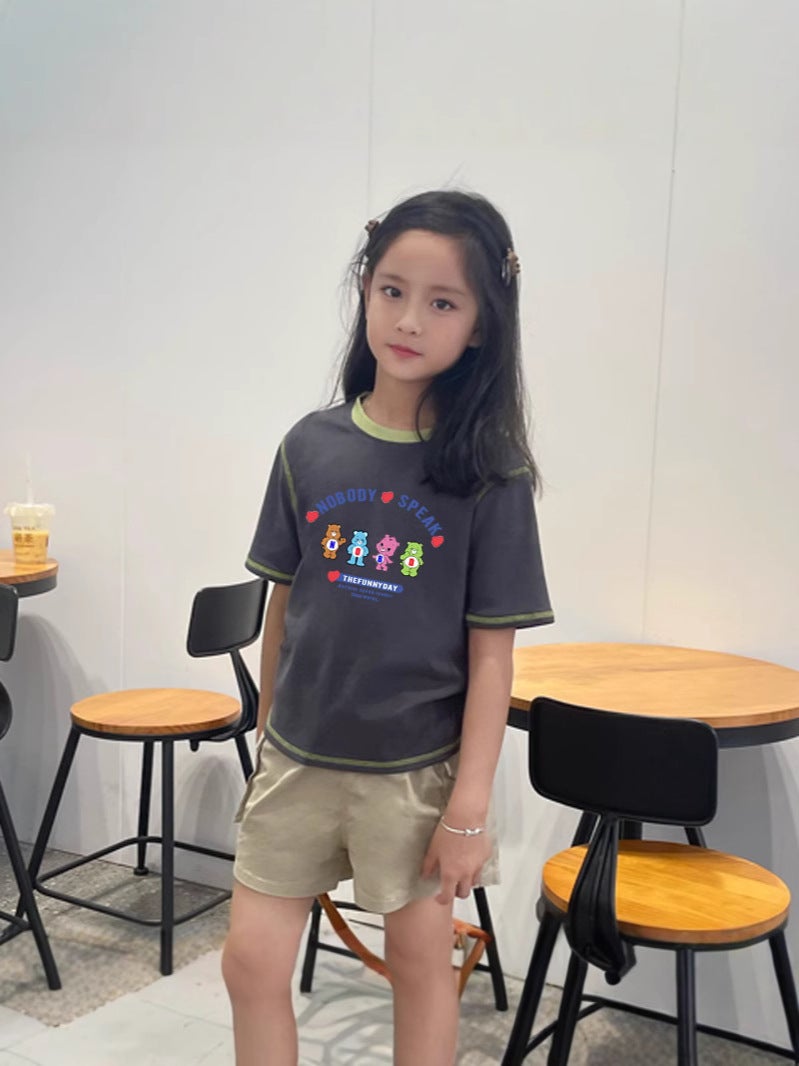 Girls Cotton Short-Sleeved T-Shirt Summer Children'S Cartoon Base Shirt Crewneck Half-Sleeved Top Trendy - Image 3