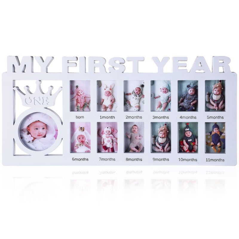 Unittype Unittype My First Year Baby Picture Frame Newborn Babys First Twelve Months Photo Collage12 Month Milestone Keepsake Frame for Photo Memories Baby 1st Birthday Mothers Day GiftWhite 