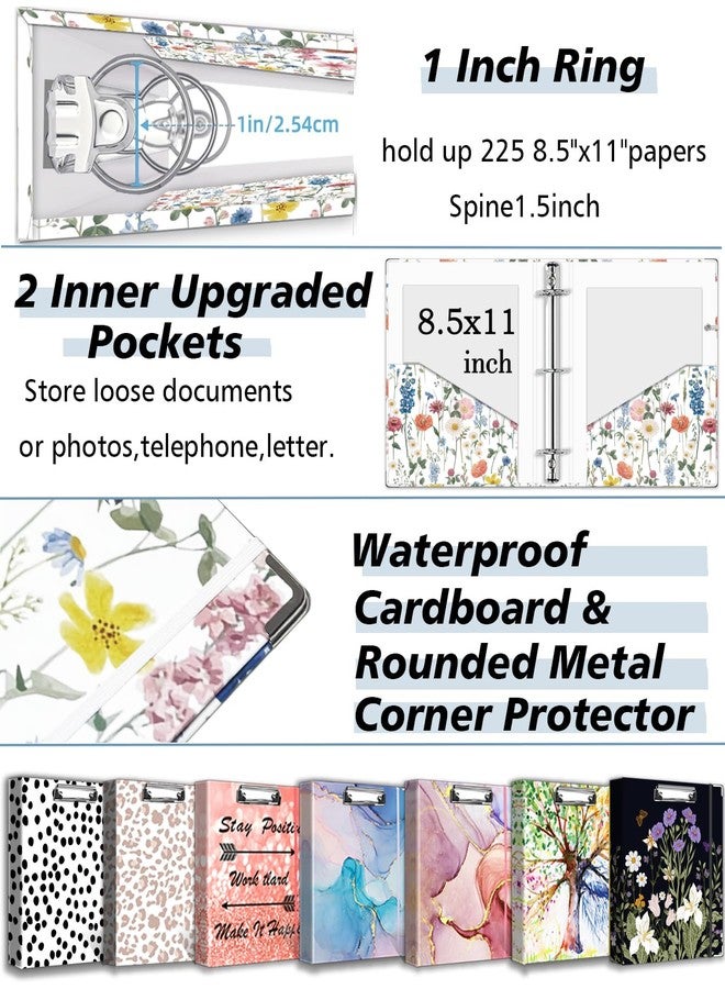 BVSSX 3 Ring Binder 1 Inch, Three Ring Binder Organizer with Clipboard, 5-Tabs Pockets Dividers, Plastic Folder, 18 Divider Stikers, Cute Binder with Pen Loop (Blue Bloom, Letter Size) - Image 4