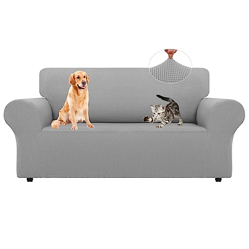 LURKA Stretch Loveseat Sofa Slipcovers 1 Piece Couch Covers for Sofa Furniture Protector Full Sofa Covers with Elastic Bottom for Kids and Dog Medium Sliver