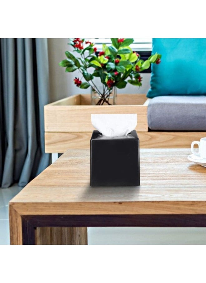 silvercnc Tissue Box Cover Square, Black Plastic Facial Tissue Holder Napkin Dispenser for Car Home Office Bathroom Vanity, 5.4 x 5.4 x 5.1in  - Image 2