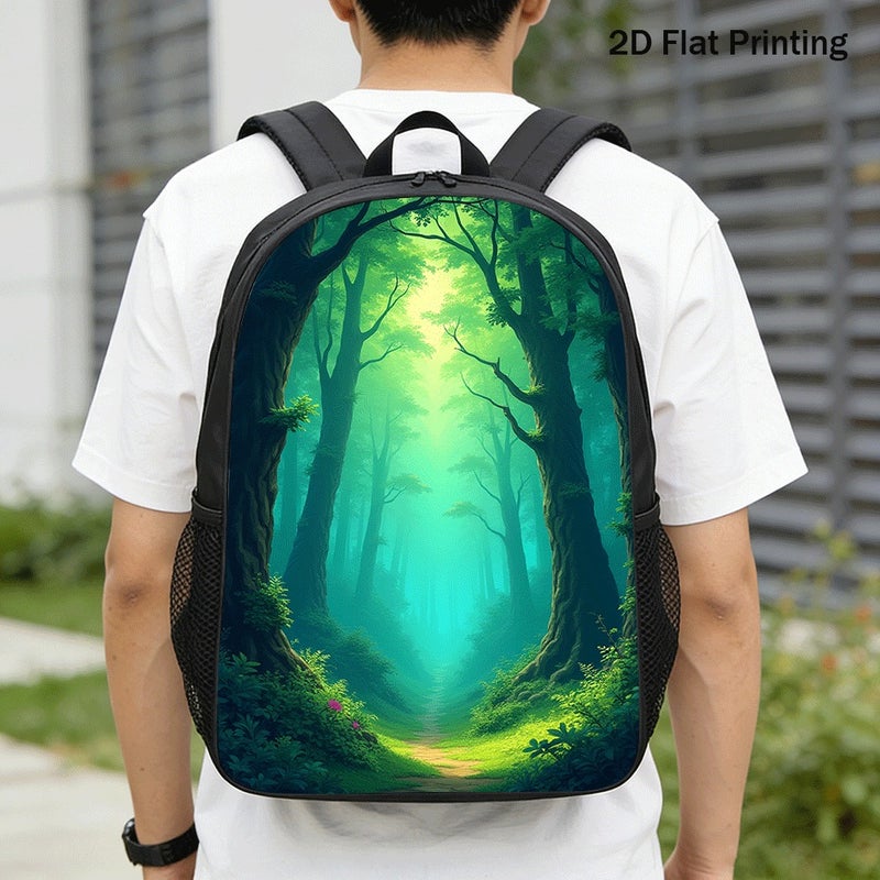 Travel Enchanted Misty Forest Path Backpack Durable Large Capacity 2D Flat Print for hiking camping sightseeing for Unisex - Image 1