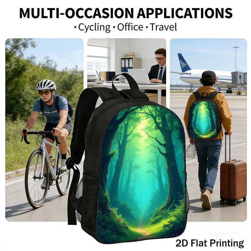 Travel Enchanted Misty Forest Path Backpack Durable Large Capacity 2D Flat Print for hiking camping sightseeing for Unisex - Image 5