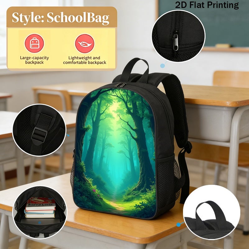 Travel Enchanted Misty Forest Path Backpack Durable Large Capacity 2D Flat Print for hiking camping sightseeing for Unisex - Image 2