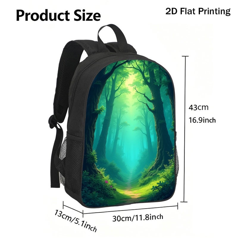 Travel Enchanted Misty Forest Path Backpack Durable Large Capacity 2D Flat Print for hiking camping sightseeing for Unisex - Image 3