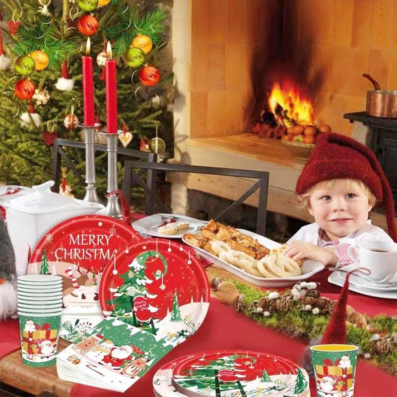 BIGTHREE Christmas Party Paper Plates - 32 Pcs 9in Disposable Tableware with Winter Snowflakes and Santa Design - Image 4