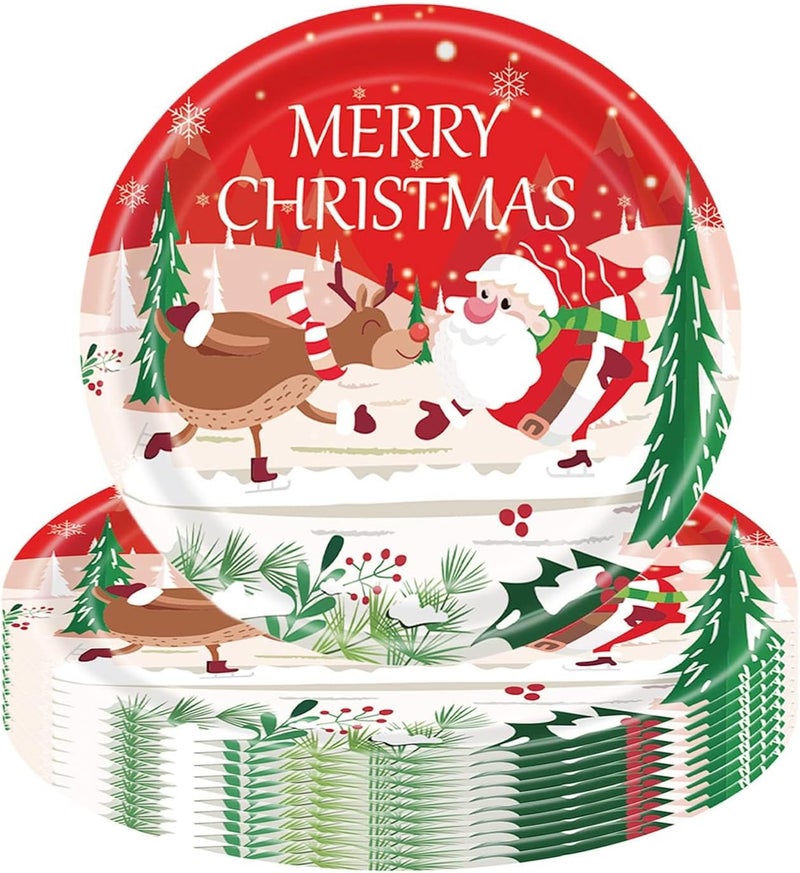 BIGTHREE Christmas Party Paper Plates - 32 Pcs 9in Disposable Tableware with Winter Snowflakes and Santa Design - Image 1