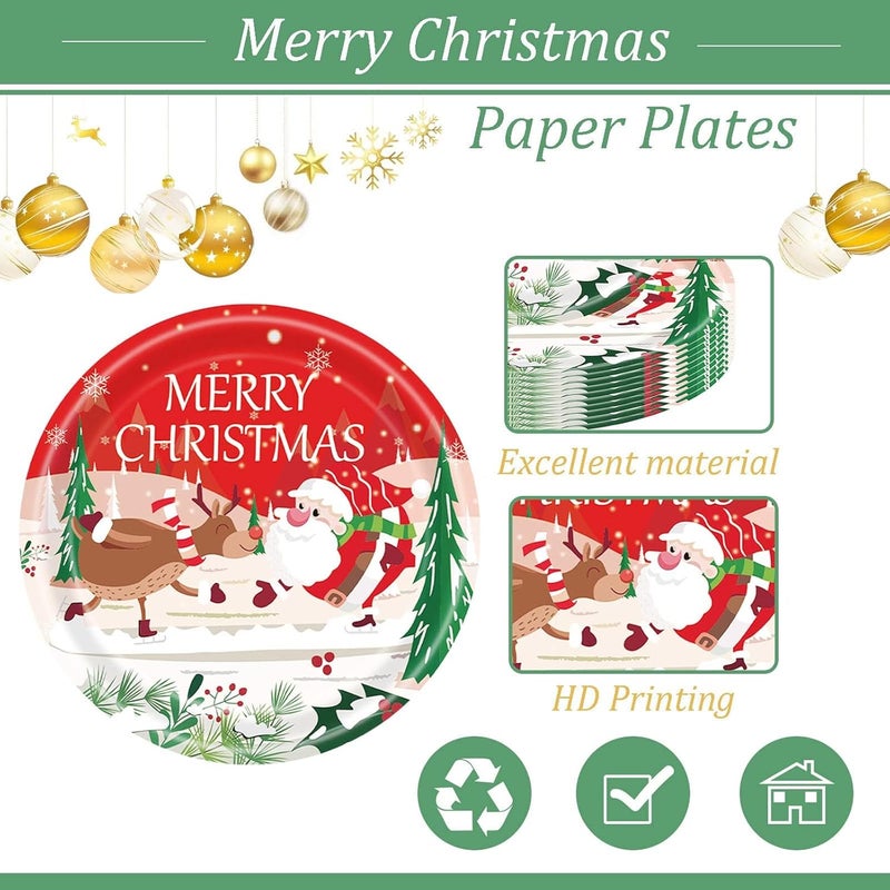 BIGTHREE Christmas Party Paper Plates - 32 Pcs 9in Disposable Tableware with Winter Snowflakes and Santa Design - Image 3