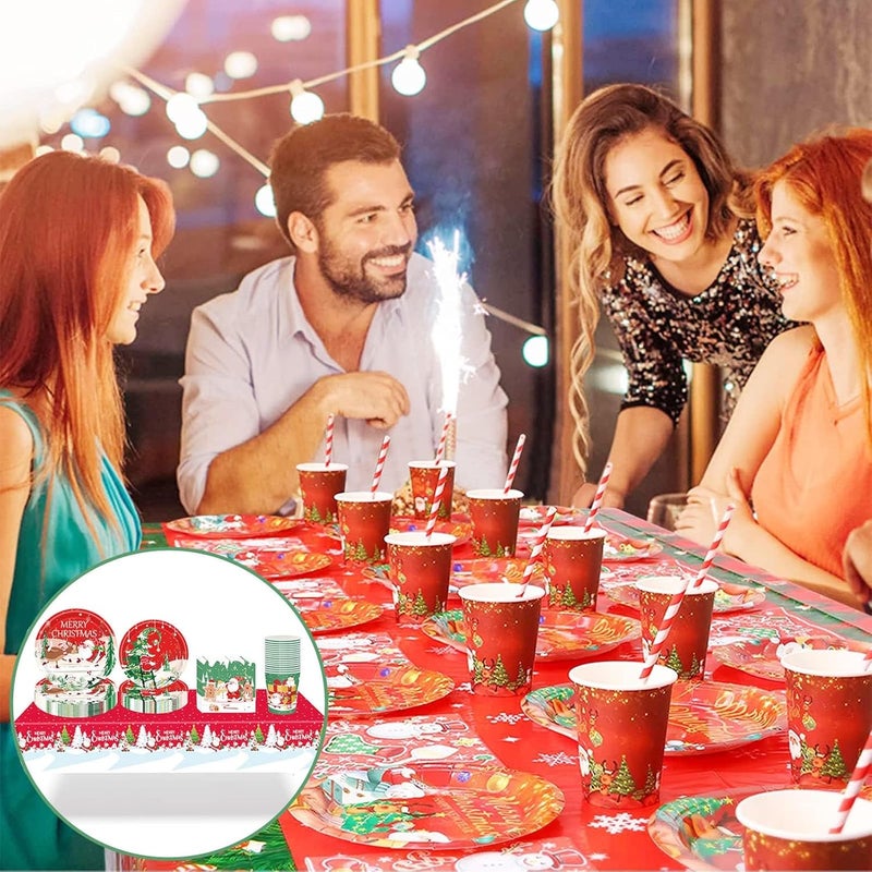 BIGTHREE Christmas Party Paper Plates - 32 Pcs 9in Disposable Tableware with Winter Snowflakes and Santa Design - Image 5
