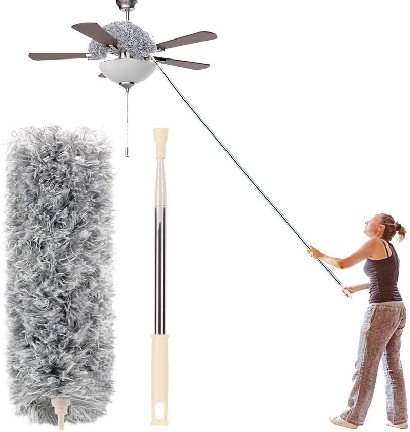 Azun Microfiber Duster with Extension PoleStainless Steel 30 to 100 with Bendable Head Extendable Long Duster for Cleaning Ceiling Fan High Ceiling Keyboard Furniture Cars