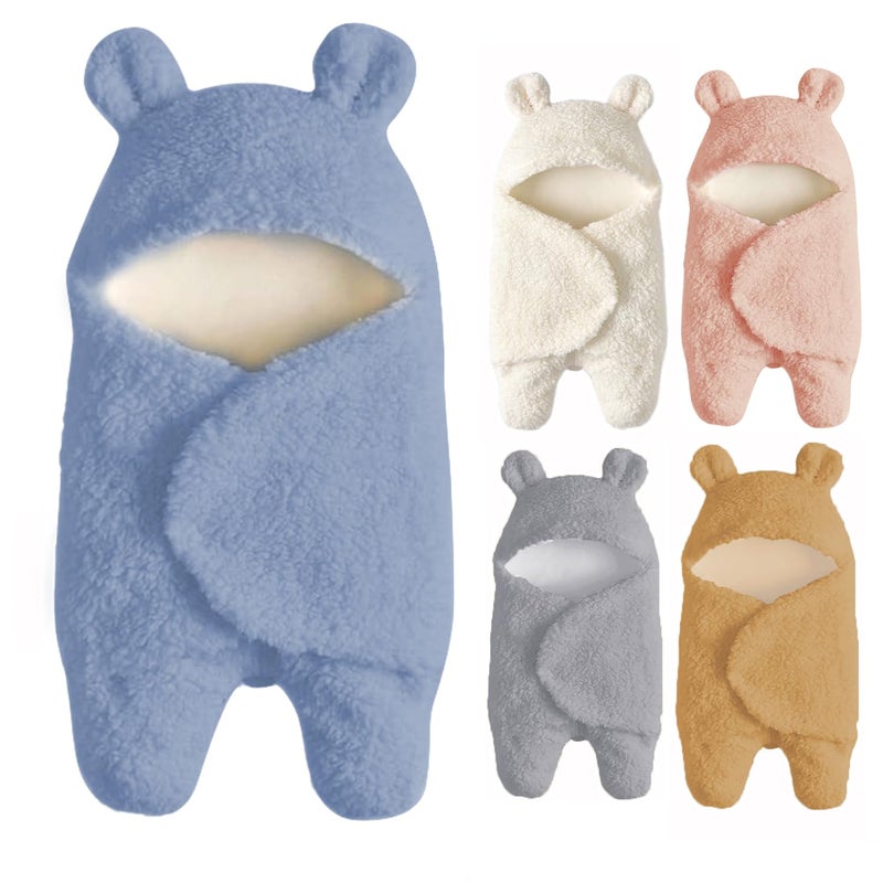 Nunibum Baby Swaddle Blanket Boys Girls Cute Bear Plush Essential Receiving Blanket Ultra-Soft Newborn Registry Sleeping Wraps for Infant 0-6 Months - Blue - Image 1