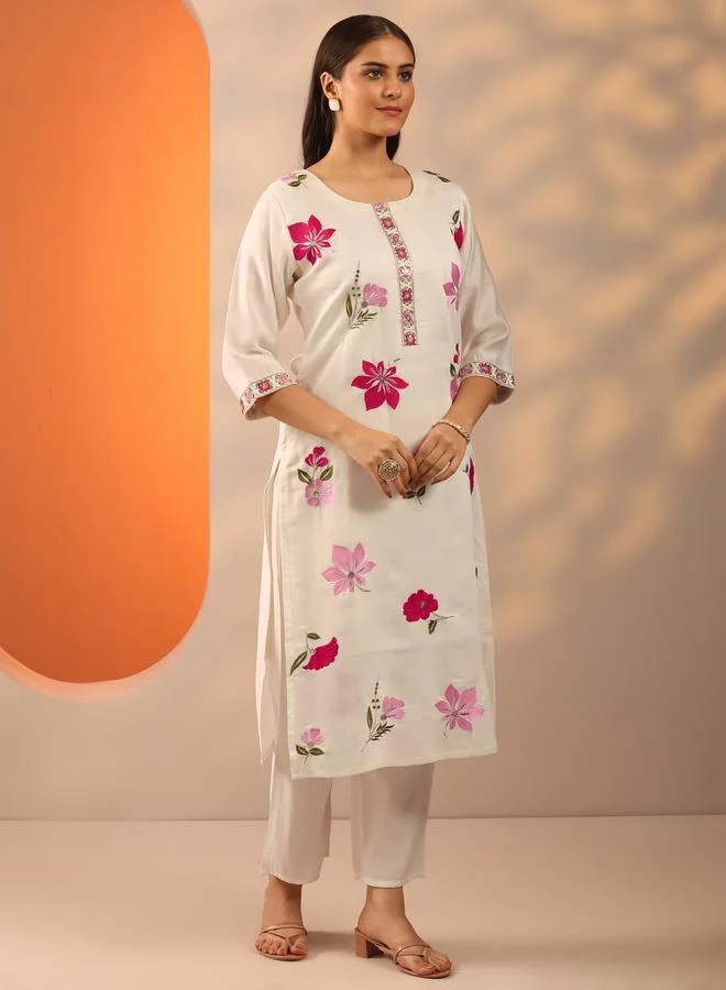 لباس Printed Silk Blend Straight Kurta, Trousers And Dupatta Set