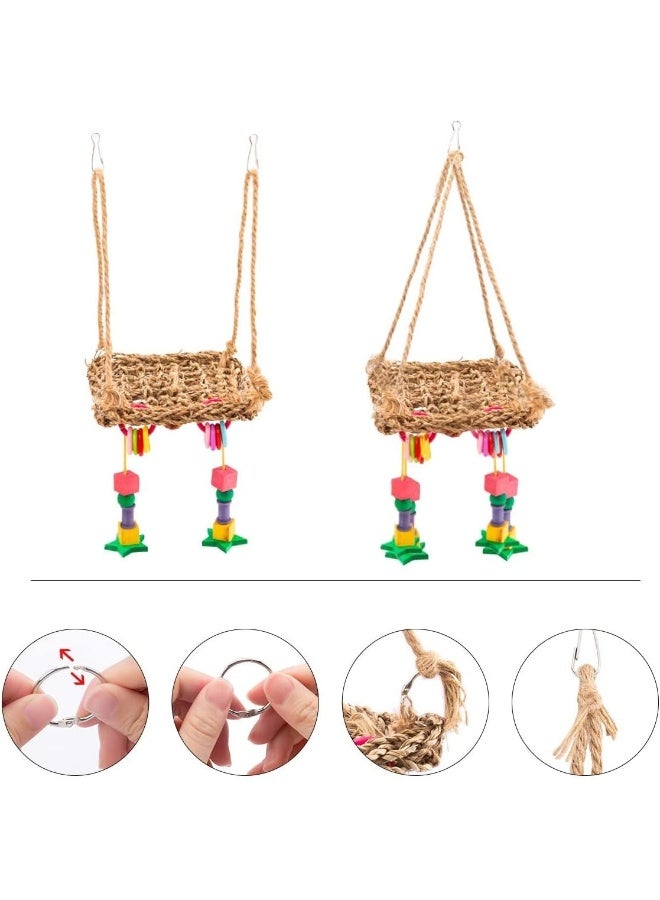 Mumoo Bear Bird Foraging Toy Perch Net - Woven Seagrass Mat Hammock Bird Toy - Image 4
