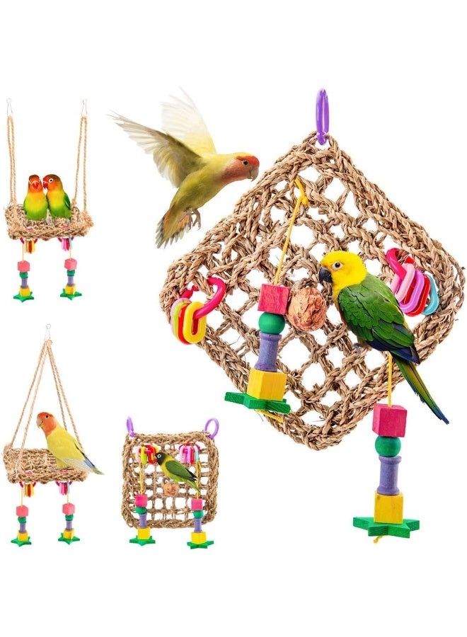 Mumoo Bear Bird Foraging Toy Perch Net - Woven Seagrass Mat Hammock Bird Toy - Image 1