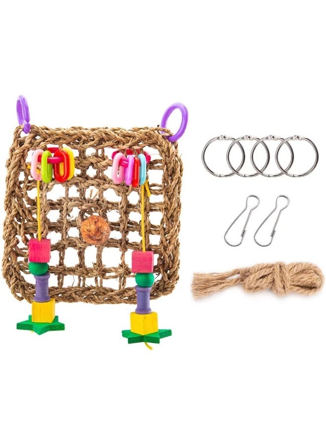 Mumoo Bear Bird Foraging Toy Perch Net - Woven Seagrass Mat Hammock Bird Toy - Image 3