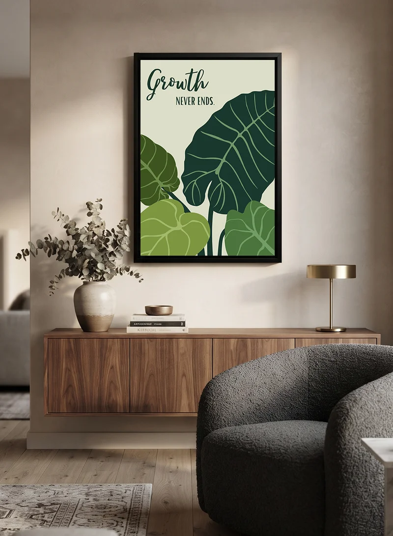 Lowha Canvas Wall Art Stretched Over Wooden Frame with Black Floating Frame Featuring the Motivational Phrase Grwoth Never Ends