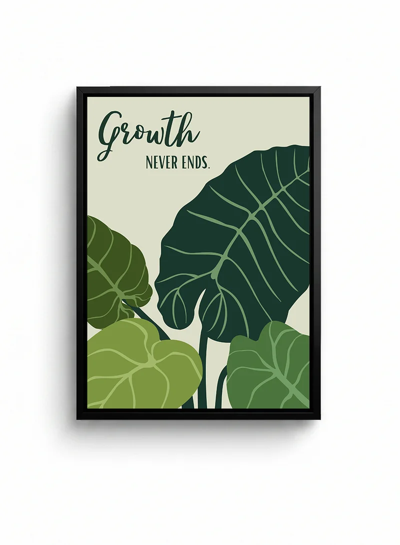 Lowha Canvas Wall Art Stretched Over Wooden Frame with Black Floating Frame Featuring the Motivational Phrase Grwoth Never Ends