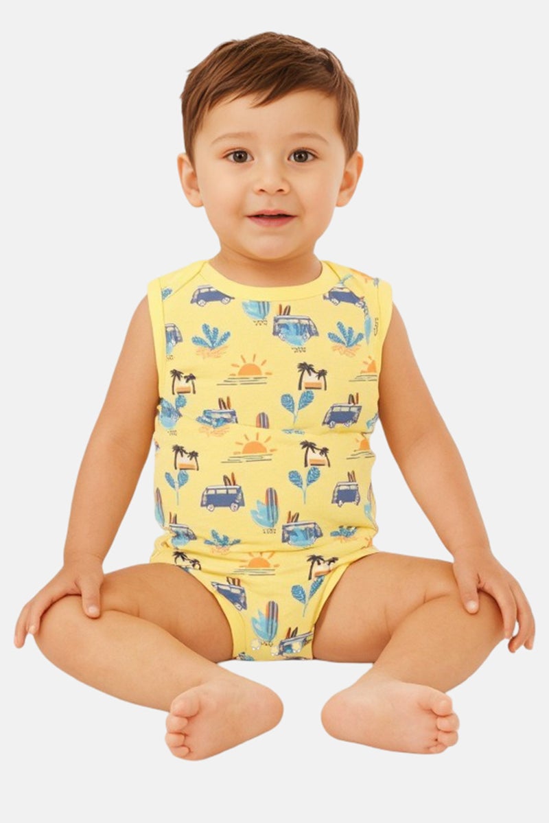 English Laundry Toddlers Boy 3 Pcs Crew Neck Allover Print Sleeveless Bodysuits, Multicolor - Image 1