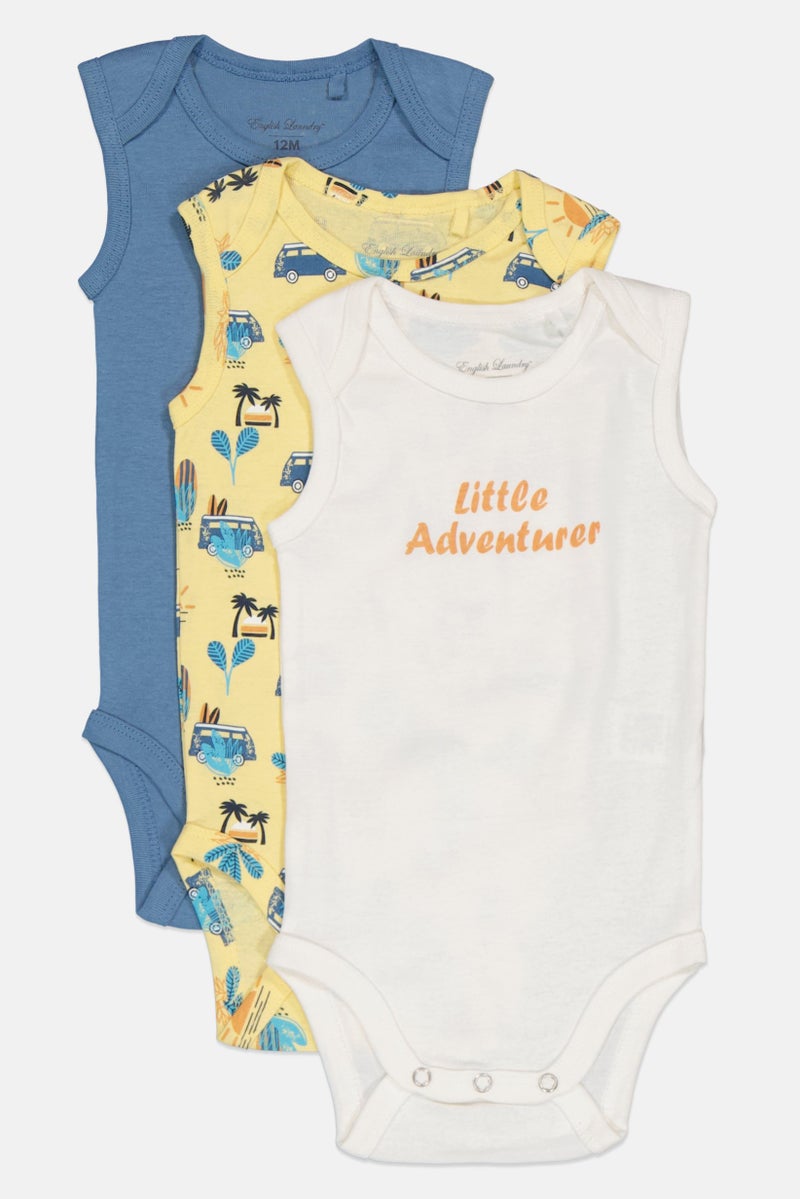 English Laundry Toddlers Boy 3 Pcs Crew Neck Allover Print Sleeveless Bodysuits, Multicolor - Image 3