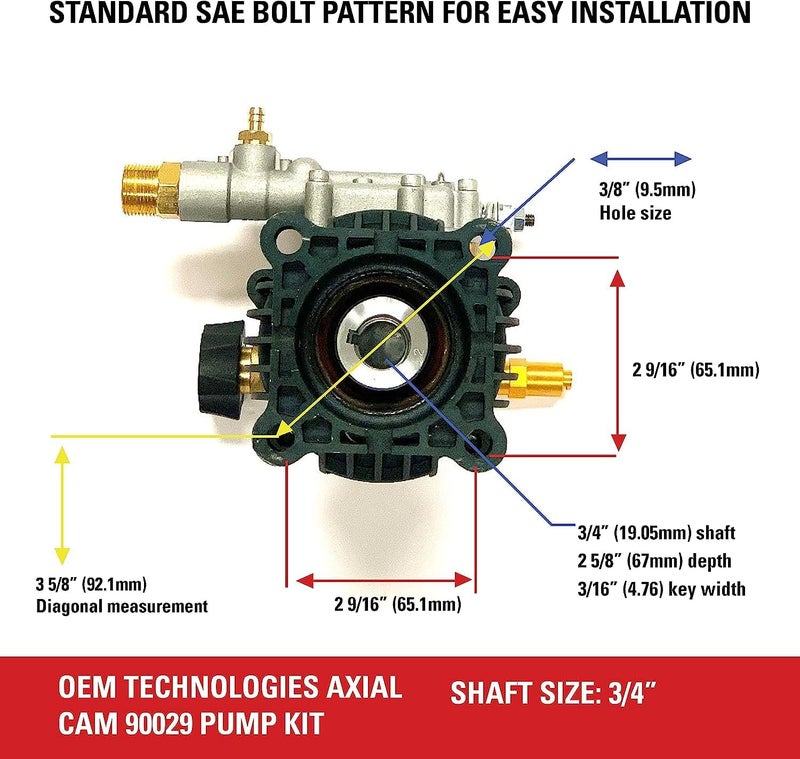 Simpson OEM Technologies 90029 Replacement Pressure Washer Pump Kit 3400 PSI 25 GPM 34 Shaft Includes Hardware and Siphon Tube for Residential and Industrial Gas Powered Machines - Image 3