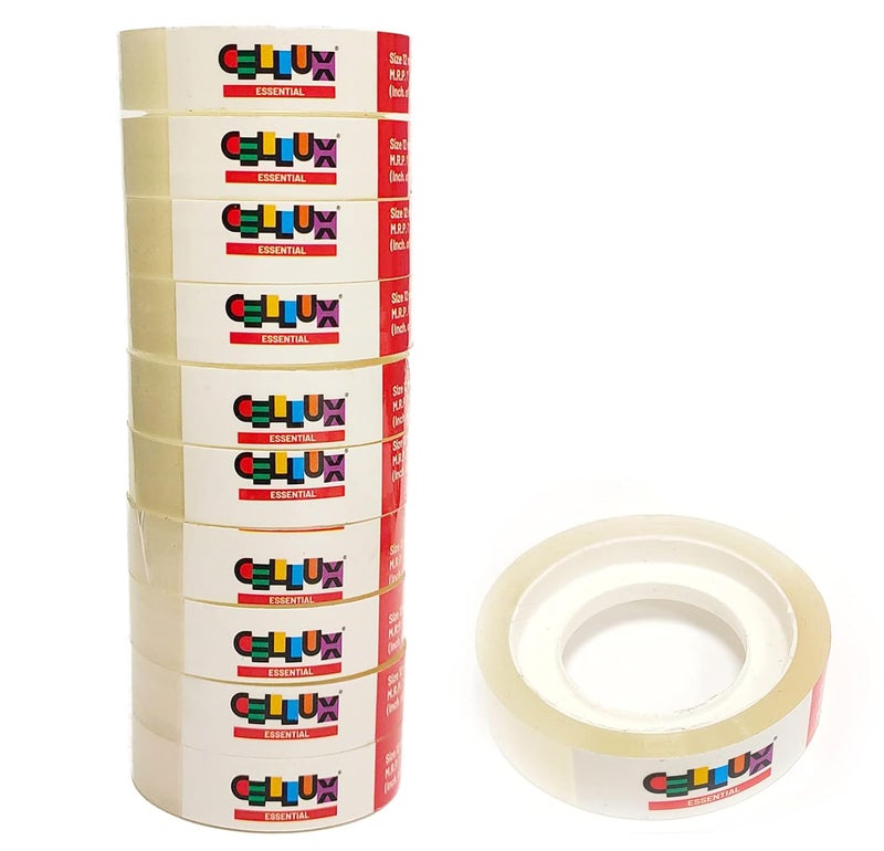 CELLUX 12 Rolls Essential Transparent Tape Refills, Clear Tape, Cello Tape, All-Purpose Transparent Glossy Tape for Office, Home, School - 0.5" Inch X 9 Meter Per Roll - Image 1