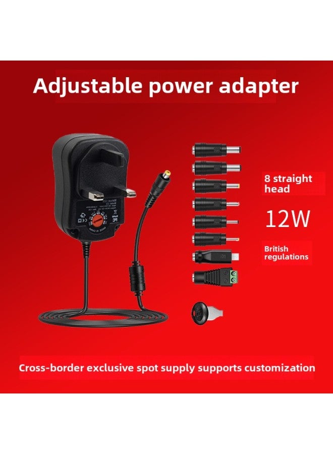 Multi-Function 30W12W Charger Adjustable Power Adapter For EU/US/UK/AU Regulations 6 Bent Head 8 Head Universal Charging Adapter-Color:12W British Standard 8 Straight Head - Image 1