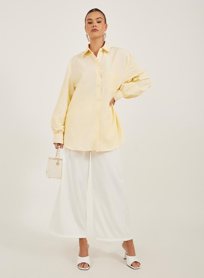 تايك تو قميص ستايلي بأكمام طويلة واسع سادة - Image 2