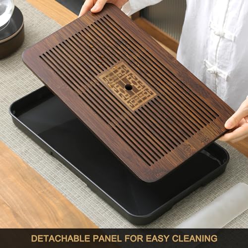 Jotsport 17 Inch Bamboo Chinese Gongfu Tea Tray with Water Storage Drainage for Kung Fu Tea Set, (Large, Black) - Image 4