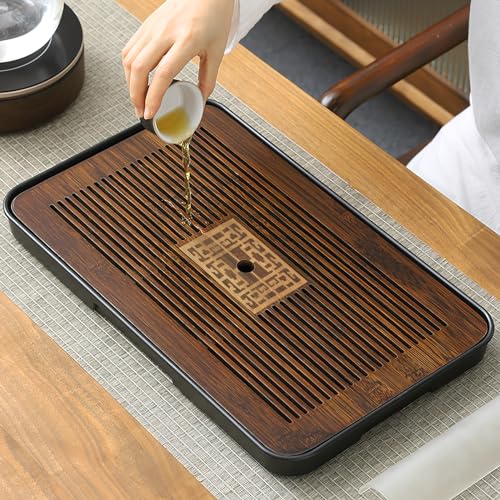 Jotsport 17 Inch Bamboo Chinese Gongfu Tea Tray with Water Storage Drainage for Kung Fu Tea Set, (Large, Black) - Image 3