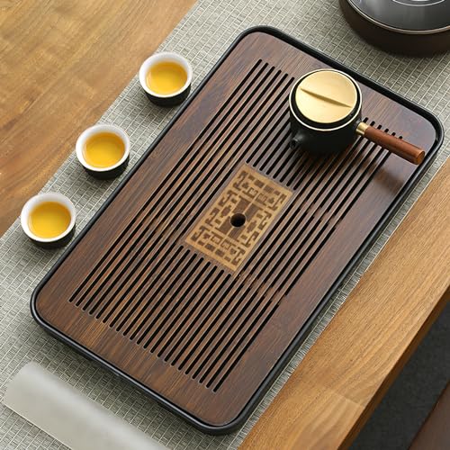 Jotsport 17 Inch Bamboo Chinese Gongfu Tea Tray with Water Storage Drainage for Kung Fu Tea Set, (Large, Black) - Image 2